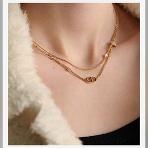 DIOR Petit CD Double Necklace Gold-Finish Metal & White Crystals